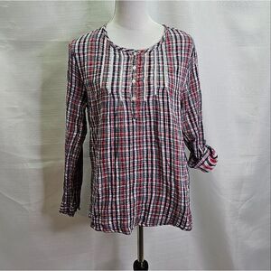 Serengeti Red and Blue Cotton Plaid Pullover Tunic Size Large